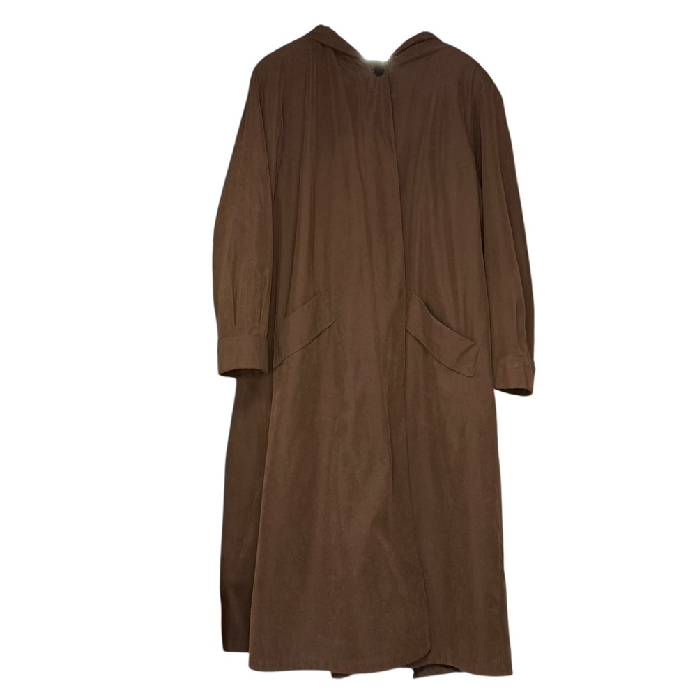 Gallery Woman Brown Hooded‎ Trench Coat Duster Full Length Size 18